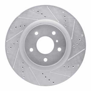 Infiniti G35 Brake Rotor (1) - Front Right - R1 Concepts - Drilled & Slotted - Silver - `03-`08